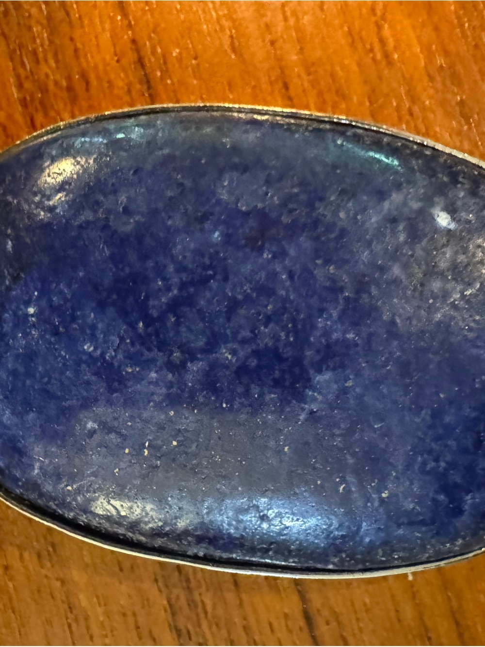 Vintage Lapis Lazuli Stone Pendant Necklace—SilverTone setting, chain, & clasp - Picture 3 of 8